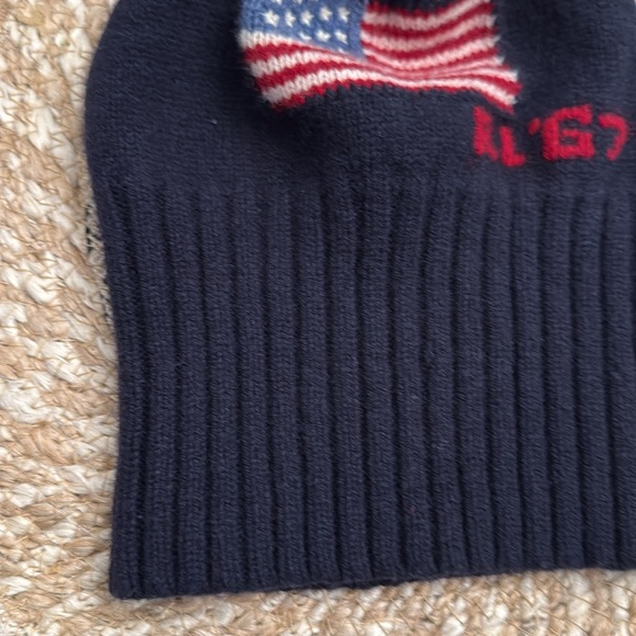 Polo Ralph Lauren Navy Blue Wool American Flag RL\'67 Ribbed Knit Beanie Hat